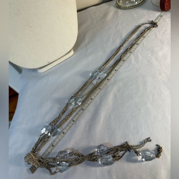 Long silvertone neck with larger ice blue beads - Picture 4 of 6